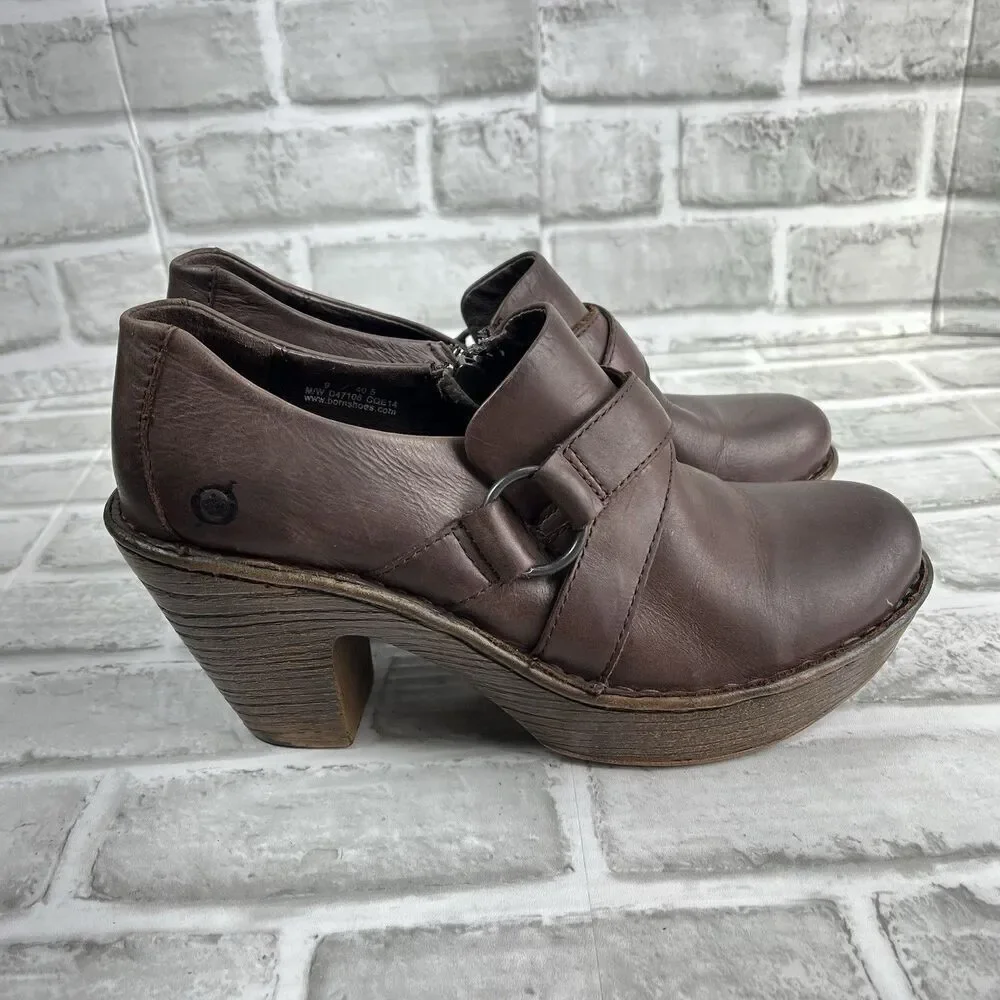 Born Haddon Women's Size 9 Block Heel Platform Brown Leather Comfy Boho Booties